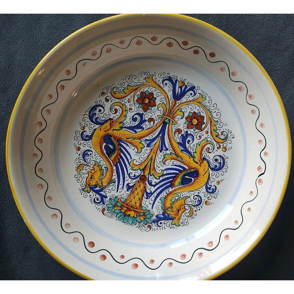 Deruta Raffaellesco 10" Pedestal Round Serving Bowl Italian Pottery